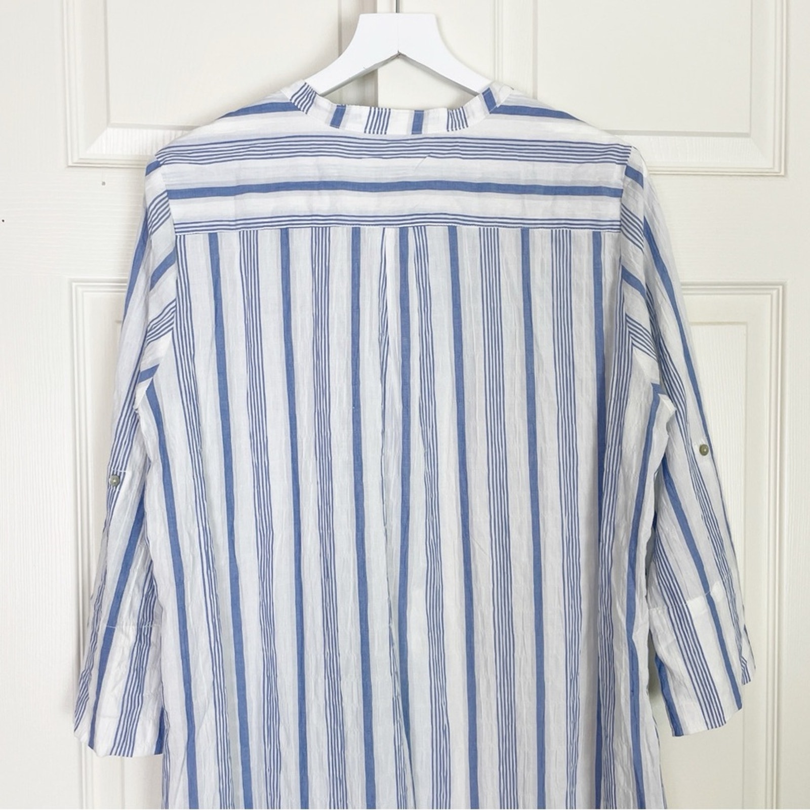 Everyday Ritual Tracey Blueberry Stripe Caftan Maxi Dress Crinkle Cotton Nwt Szl — image 7 of 8